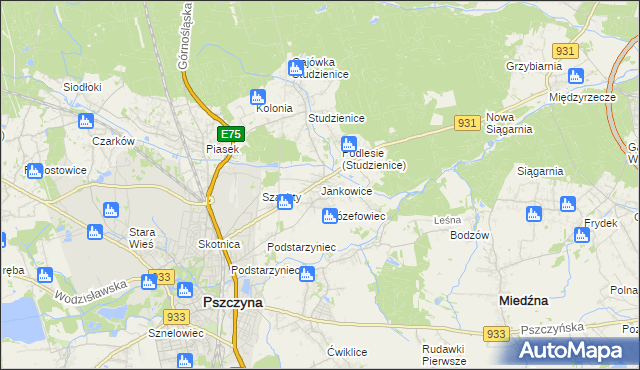 mapa Jankowice gmina Pszczyna, Jankowice gmina Pszczyna na mapie Targeo
