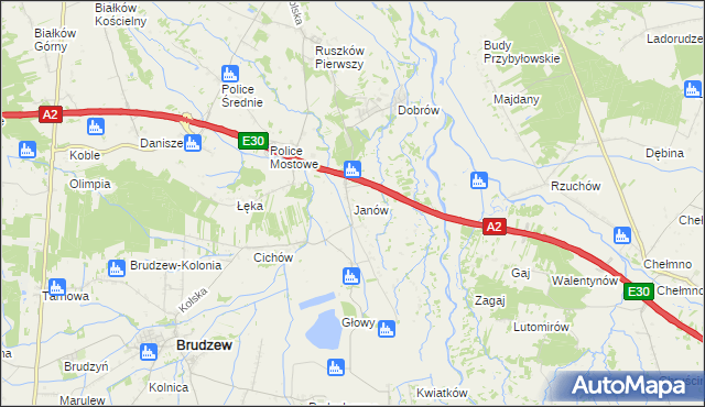 mapa Janów gmina Brudzew, Janów gmina Brudzew na mapie Targeo