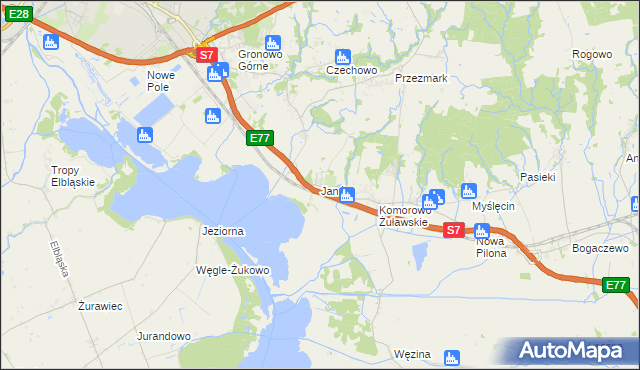 mapa Janów gmina Elbląg, Janów gmina Elbląg na mapie Targeo