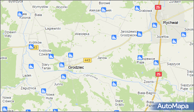 mapa Janów gmina Grodziec, Janów gmina Grodziec na mapie Targeo