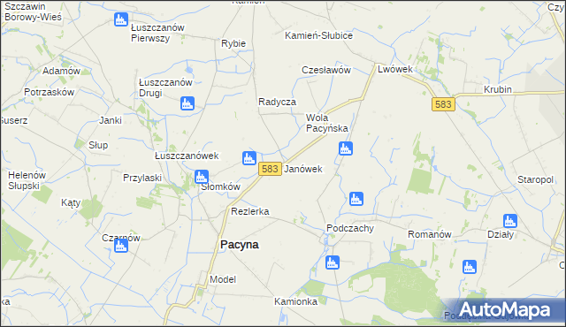 mapa Janówek gmina Pacyna, Janówek gmina Pacyna na mapie Targeo