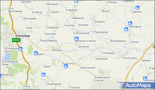 mapa Janowice gmina Samborzec, Janowice gmina Samborzec na mapie Targeo