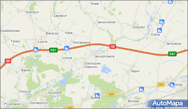 mapa Januszkowice gmina Długołęka, Januszkowice gmina Długołęka na mapie Targeo