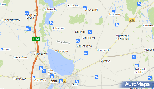 mapa Januszkowo gmina Żnin, Januszkowo gmina Żnin na mapie Targeo