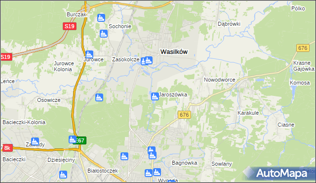 mapa Jaroszówka gmina Wasilków, Jaroszówka gmina Wasilków na mapie Targeo