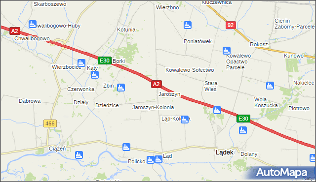 mapa Jaroszyn gmina Lądek, Jaroszyn gmina Lądek na mapie Targeo