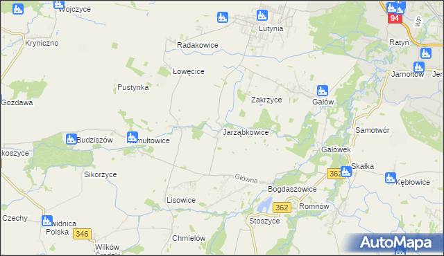 mapa Jarząbkowice gmina Kostomłoty, Jarząbkowice gmina Kostomłoty na mapie Targeo