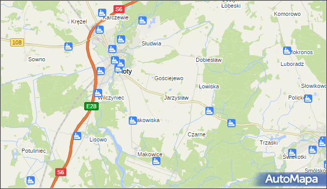 mapa Jarzysław gmina Płoty, Jarzysław gmina Płoty na mapie Targeo