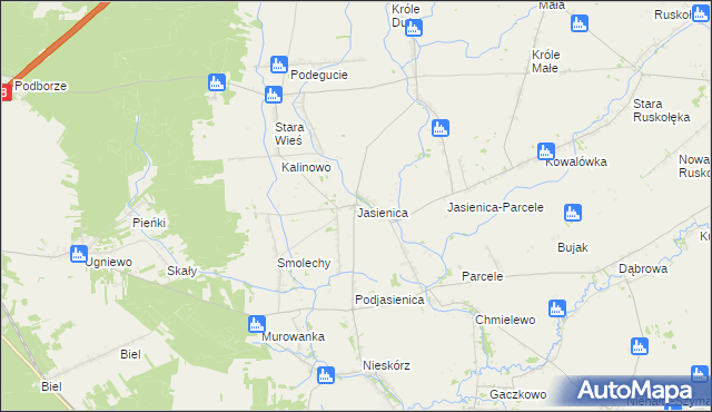 mapa Jasienica gmina Ostrów Mazowiecka, Jasienica gmina Ostrów Mazowiecka na mapie Targeo