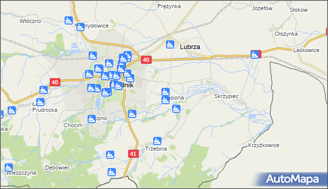 mapa Jasiona gmina Lubrza, Jasiona gmina Lubrza na mapie Targeo