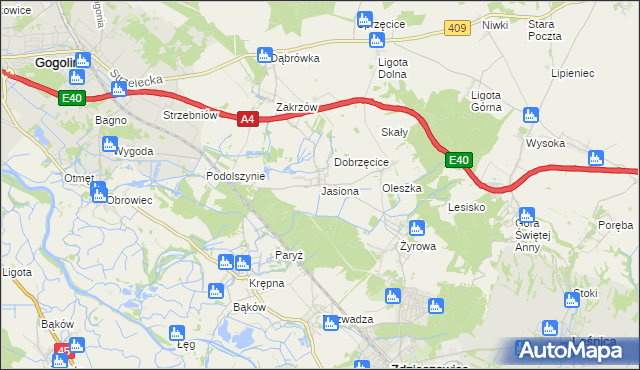 mapa Jasiona gmina Zdzieszowice, Jasiona gmina Zdzieszowice na mapie Targeo