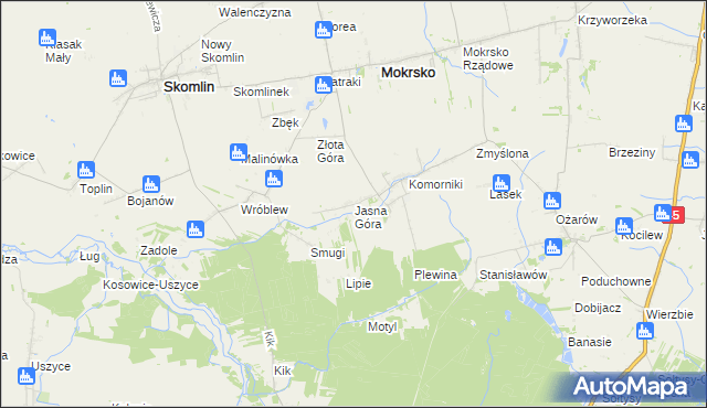 mapa Jasna Góra gmina Mokrsko, Jasna Góra gmina Mokrsko na mapie Targeo