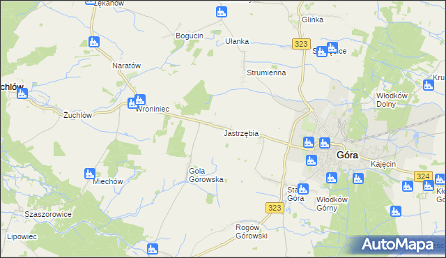 mapa Jastrzębia gmina Góra, Jastrzębia gmina Góra na mapie Targeo