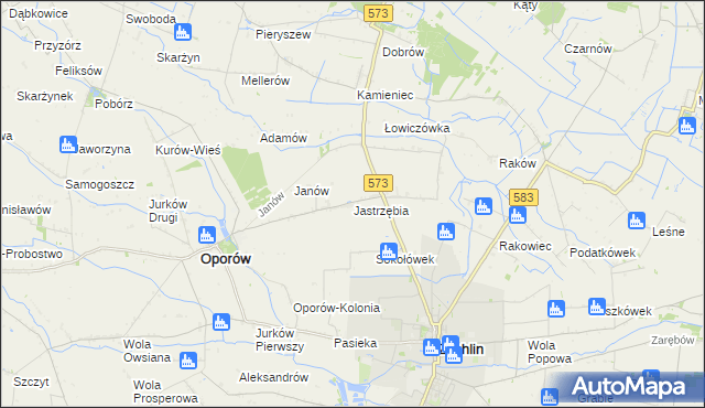 mapa Jastrzębia gmina Oporów, Jastrzębia gmina Oporów na mapie Targeo