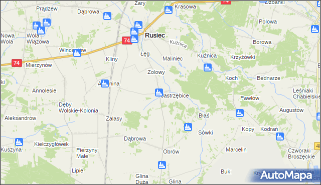 mapa Jastrzębice, Jastrzębice na mapie Targeo