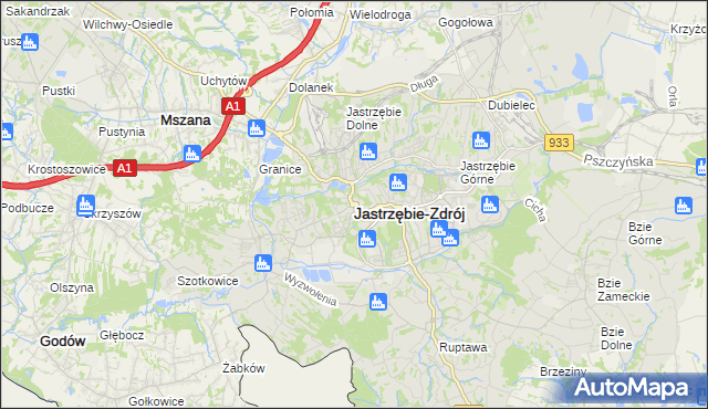 mapa Jastrzębie-Zdrój, Jastrzębie-Zdrój na mapie Targeo