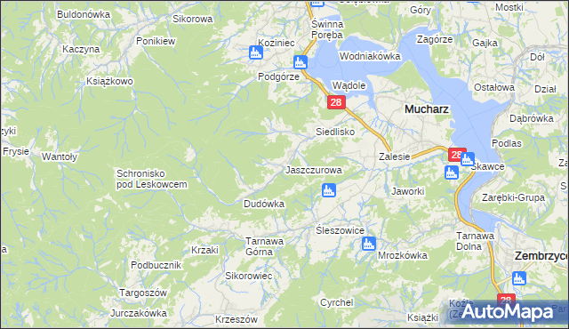 mapa Jaszczurowa gmina Mucharz, Jaszczurowa gmina Mucharz na mapie Targeo