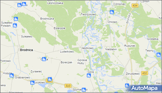 mapa Jaszkowo gmina Brodnica, Jaszkowo gmina Brodnica na mapie Targeo