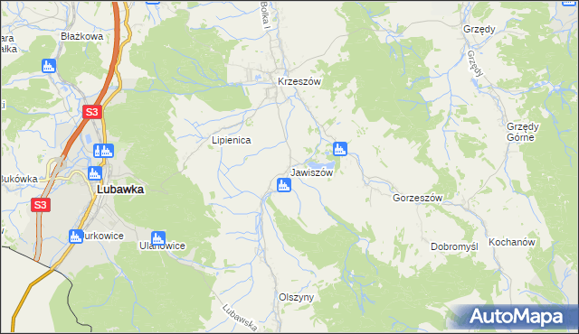 mapa Jawiszów, Jawiszów na mapie Targeo