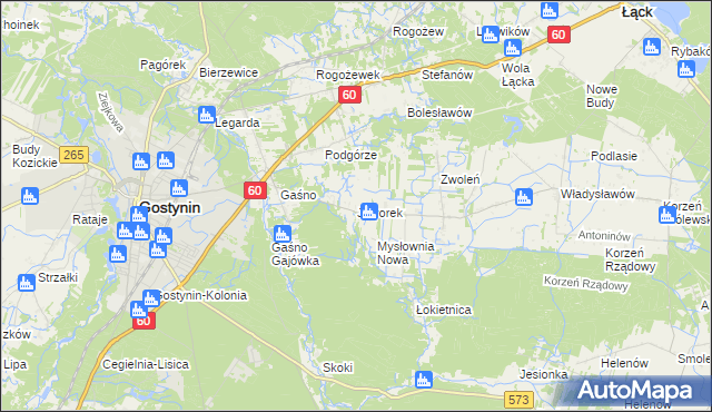 mapa Jaworek gmina Gostynin, Jaworek gmina Gostynin na mapie Targeo