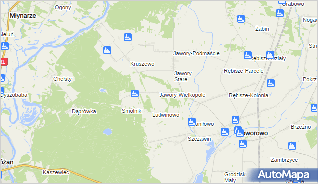 mapa Jawory-Wielkopole, Jawory-Wielkopole na mapie Targeo