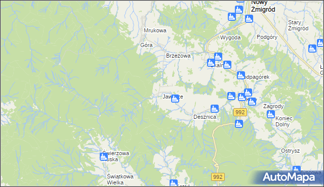 mapa Jaworze gmina Nowy Żmigród, Jaworze gmina Nowy Żmigród na mapie Targeo
