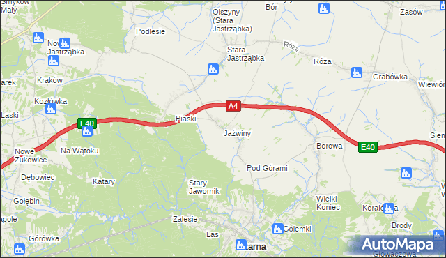 mapa Jaźwiny gmina Czarna, Jaźwiny gmina Czarna na mapie Targeo