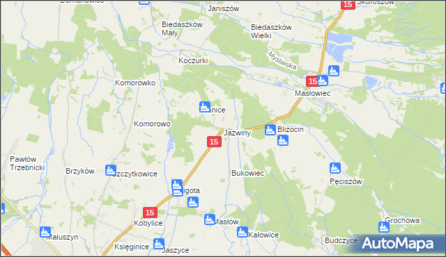 mapa Jaźwiny gmina Trzebnica, Jaźwiny gmina Trzebnica na mapie Targeo