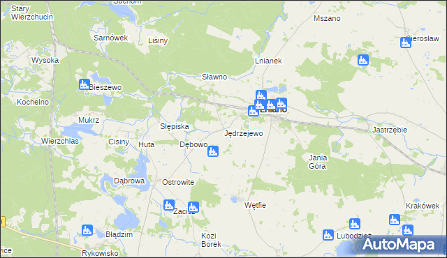 mapa Jędrzejewo gmina Lniano, Jędrzejewo gmina Lniano na mapie Targeo