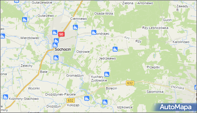 mapa Jędrzejewo gmina Sochocin, Jędrzejewo gmina Sochocin na mapie Targeo