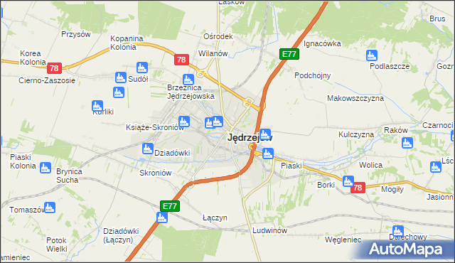 mapa Jędrzejów, Jędrzejów na mapie Targeo