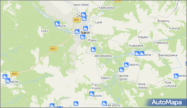 mapa Jędrzejówka gmina Narol, Jędrzejówka gmina Narol na mapie Targeo
