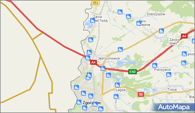 mapa Jędrzychowice gmina Zgorzelec, Jędrzychowice gmina Zgorzelec na mapie Targeo