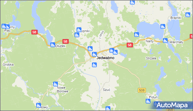 mapa Jedwabno powiat szczycieński, Jedwabno powiat szczycieński na mapie Targeo