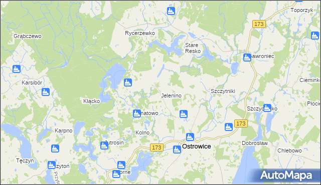 mapa Jelenino gmina Ostrowice, Jelenino gmina Ostrowice na mapie Targeo