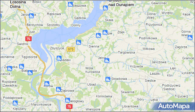 mapa Jelna gmina Gródek nad Dunajcem, Jelna gmina Gródek nad Dunajcem na mapie Targeo
