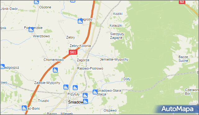 mapa Jemielite-Wypychy, Jemielite-Wypychy na mapie Targeo