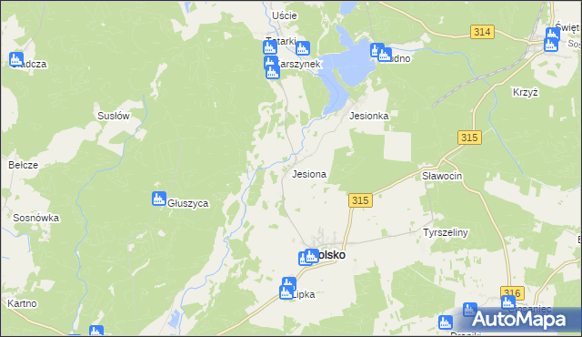 mapa Jesiona gmina Kolsko, Jesiona gmina Kolsko na mapie Targeo