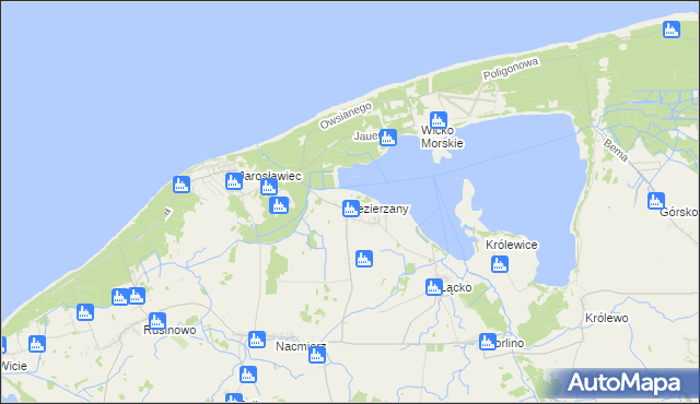 mapa Jezierzany gmina Postomino, Jezierzany gmina Postomino na mapie Targeo