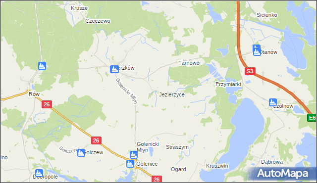 mapa Jezierzyce gmina Myślibórz, Jezierzyce gmina Myślibórz na mapie Targeo