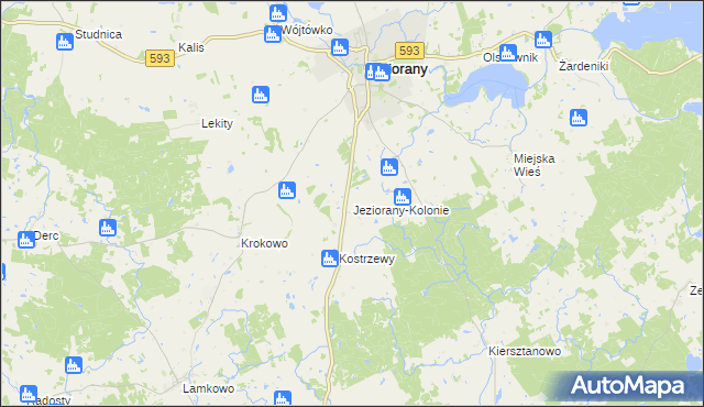 mapa Jeziorany-Kolonie, Jeziorany-Kolonie na mapie Targeo