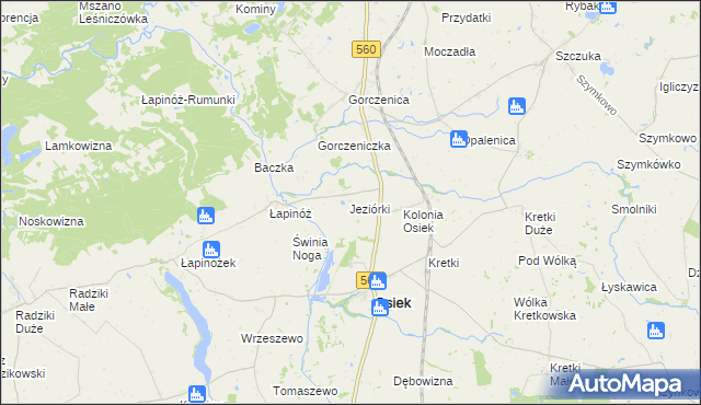 mapa Jeziorki gmina Osiek, Jeziorki gmina Osiek na mapie Targeo