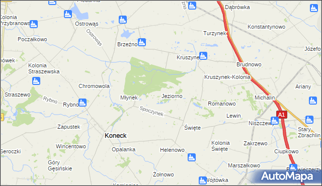 mapa Jeziorno gmina Koneck, Jeziorno gmina Koneck na mapie Targeo
