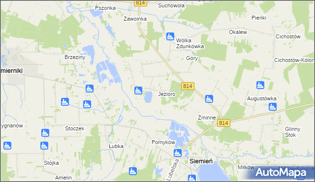 mapa Jezioro gmina Siemień, Jezioro gmina Siemień na mapie Targeo