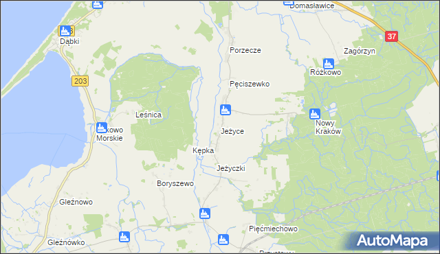 mapa Jeżyce gmina Darłowo, Jeżyce gmina Darłowo na mapie Targeo