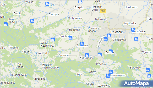 mapa Jodłówka gmina Pruchnik, Jodłówka gmina Pruchnik na mapie Targeo