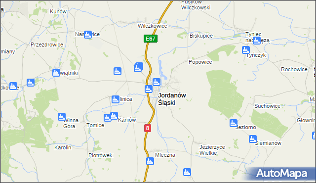 mapa Jordanów Śląski, Jordanów Śląski na mapie Targeo