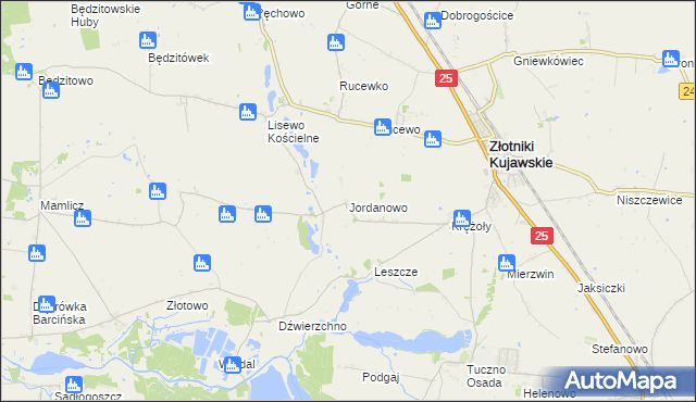 mapa Jordanowo gmina Złotniki Kujawskie, Jordanowo gmina Złotniki Kujawskie na mapie Targeo