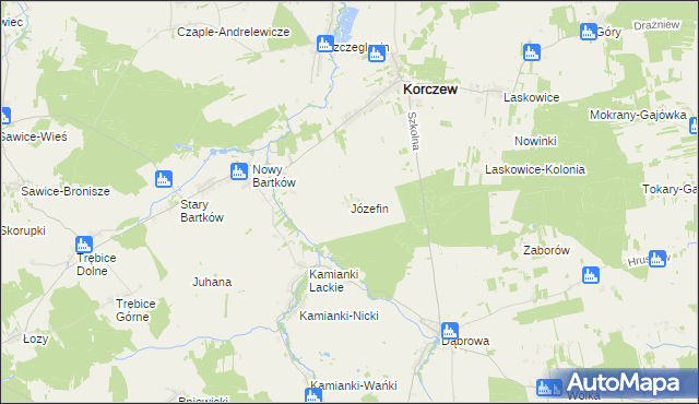 mapa Józefin gmina Korczew, Józefin gmina Korczew na mapie Targeo