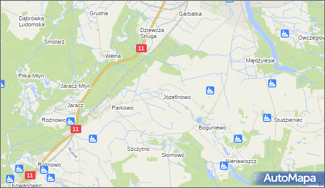 mapa Józefinowo gmina Rogoźno, Józefinowo gmina Rogoźno na mapie Targeo